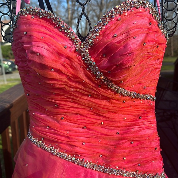 Crown Collection Pink Ruched Ruffled Prom Gown - Picture 5 of 11